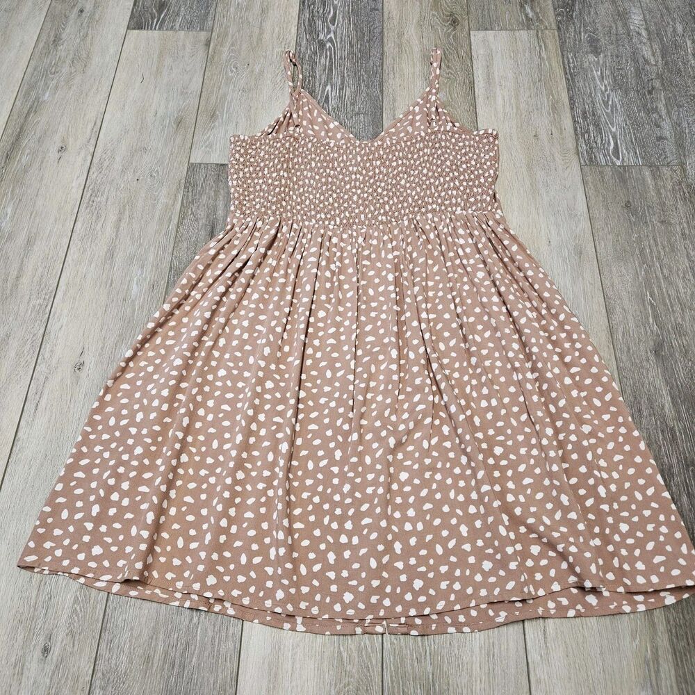 Aerie Tan White Polka Dot Spot Button Up Strappy Mini Sundress Dress Women's XL - Picture 4 of 6